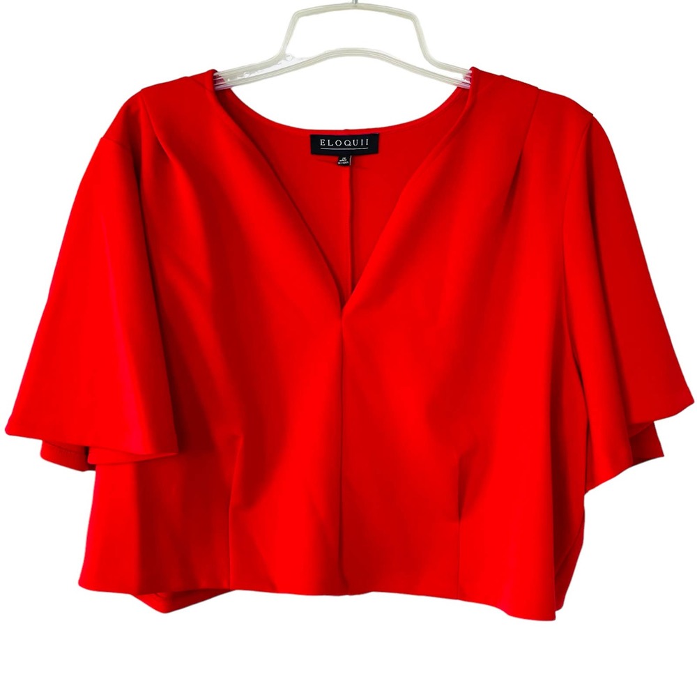 Eloquii Size 26 Red Cropped Ruffle top v neck.